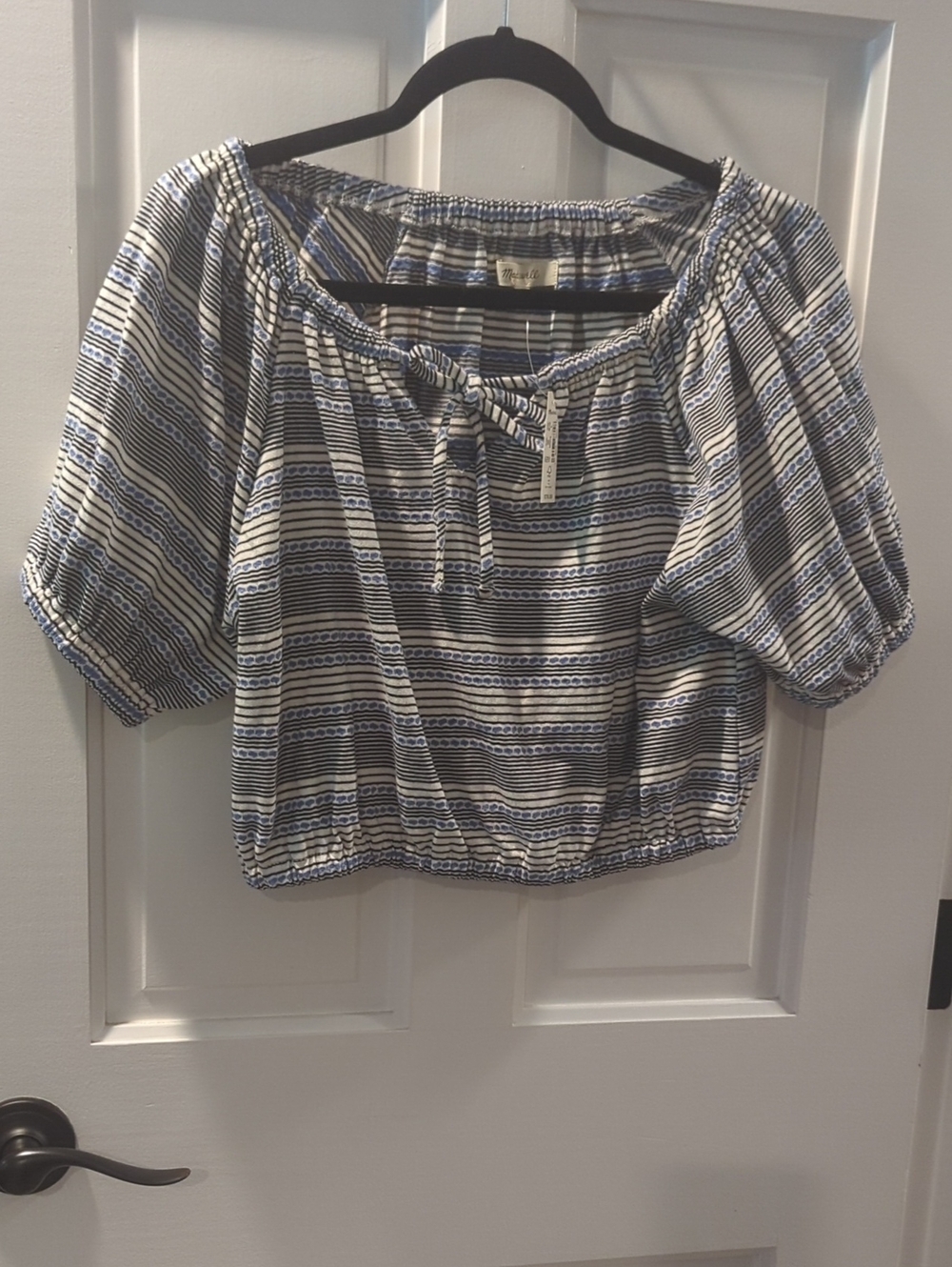 Madewell Blue and White Striped Peasant Top
